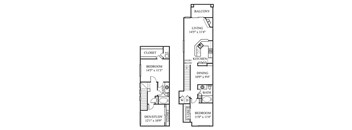 A floor plan of a two bedroom apartment with a den/study.