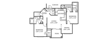 A black and white image of a house floor plan.