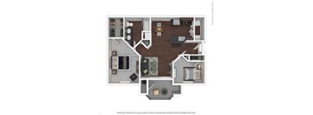 A floor plan of a house with a kitchen, living room, dining room, and two bedrooms.