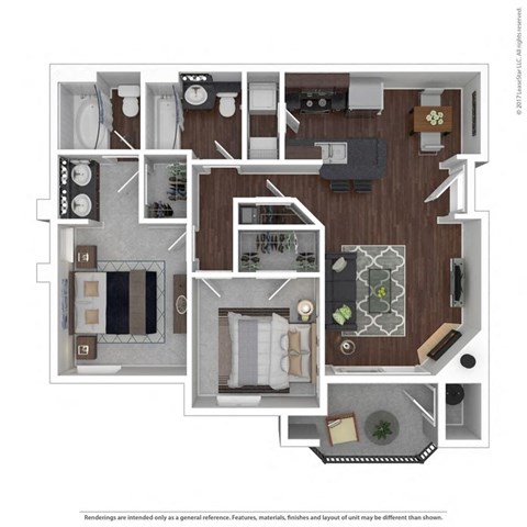 A floor plan of a house with a kitchen, living room, and bathroom.