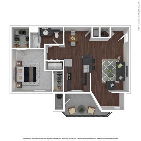 A floor plan of a house with a kitchen, living room, and bathroom.