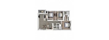 A floor plan of a two-bedroom apartment with a living room, kitchen, and bathroom.