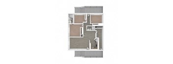 A floor plan of a house with a kitchen, living room, and two bedrooms.