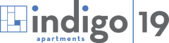 The image is a logo for Indigo 19 Apartments.