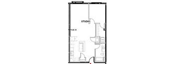 A floor plan of a room with a studio labeled.