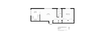 A black and white floor plan of an apartment at 1 South Washington St.