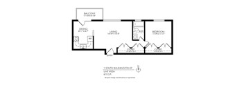 A floor plan of an apartment at 1 South Washington St.