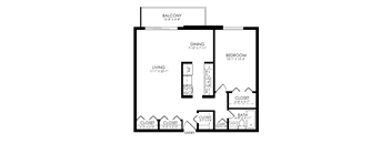 a floor plan of a small house with a bedroom and a living room
