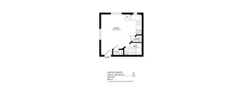 A black and white image of a floor plan for a unit at Lincoln Heights.