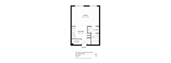 A black and white image of a floor plan for a living space.