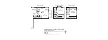 A drawing of a three-bedroom apartment is shown.