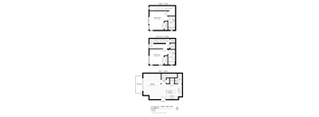 A set of three architectural floor plans showing different views of a building layout.