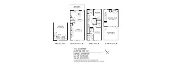 A drawing of a four-floor residential building layout.
