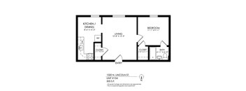 A black and white image of a floor plan for a 505 square foot basement apartment.