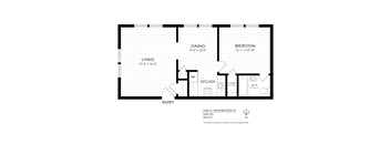 A black and white image of a floor plan for a unit at 1026 N. Washington St.