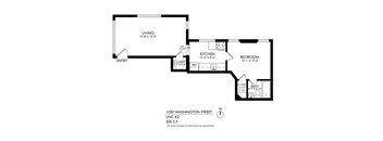 A black and white image of a floor plan for an apartment at 1030 Washington Street.