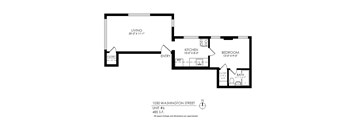 A black and white image of a floor plan for an apartment at 1030 W Washington Street.