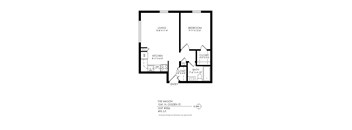 A black and white image of a floor plan for a one bedroom apartment.