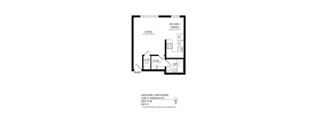 A black and white image of a floor plan for a Nathaniel Hawthorne apartment.