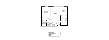 A black and white image of a floor plan for a unit at Eugene Field Apartments.