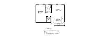 A black and white image of a floor plan for an apartment.