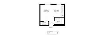 a floor plan of a small house with a bathroom and a bedroom