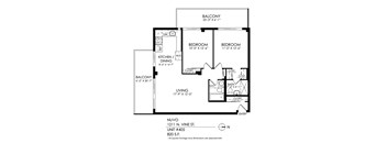 A black and white image of a floor plan for an apartment.