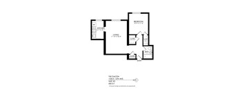 A black and white image of a floor plan for a living space.