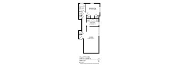 A floor plan of a villa with a living room, kitchen, and three bedrooms.