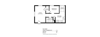 A black and white image of a floor plan for a living space.