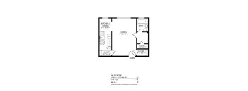 A black and white image of a floor plan for a living space.