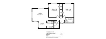 A black and white image of a floor plan for a two bedroom apartment.