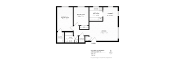 A black and white image of a floor plan for an apartment.