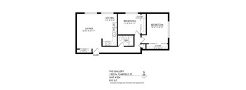 A black and white image of a floor plan for a gallery unit.
