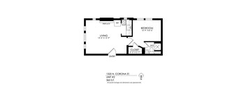 A black and white image of a floor plan for a unit at 1325 N. Corona St.