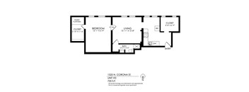 A floor plan for an apartment at 1325 N. Corona St., Unit #3, showing a bedroom, living room, and closet.