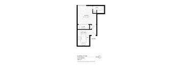 A black and white image of a floor plan for a unit at Garfield Park.
