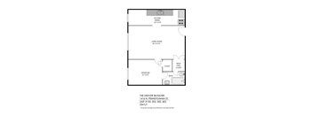A floor plan of a one bedroom apartment in The Denveriltmore.