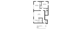 A black and white image of a floor plan for an apartment.