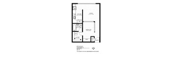 A black and white drawing of a floor plan for a living space.