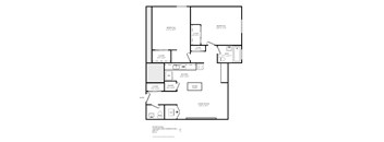 A floor plan of a home with a living room, two bedrooms, a kitchen, a pantry, and a bathroom.
