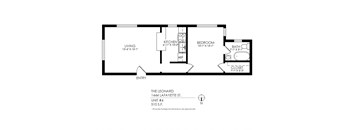 A floor plan of a one bedroom apartment with dimensions.