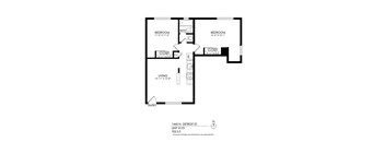 A black and white image of a floor plan for a two bedroom apartment.