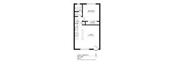 A black and white image of a floor plan for an apartment at 1445 N. Detroit St.