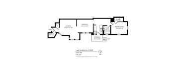 A black and white image of a floor plan for a unit at 1449 Emerson Street.