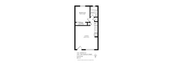 A black and white image of a floor plan for a bedroom, bathroom, and living room.