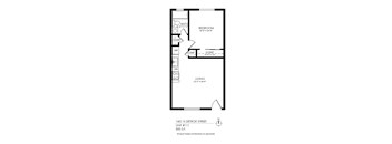 A black and white image of a floor plan for an apartment at 1451 N Detroit Street.