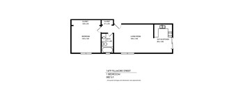A floor plan of a one bedroom apartment at 1479 Fillmore Street.