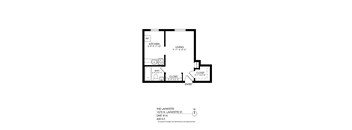A black and white image of a floor plan for a living space.