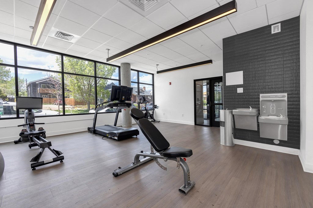 this is a photo of the fitness room in the 653 square foot 1 bedroom apartment at